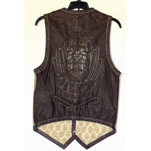 New I AM ANTIK Beige Brown Faux Leather Canvas Western Indian Handmade Vest